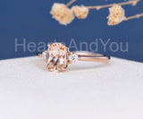 1ct Oval Cut Simulated Peach Morganite Three Stone Ring 14k Rose Gold Plated