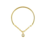 0.2ct Round Cut VVS1D Diamond Dangling Chain Ring 14k Yellow Gold Finish