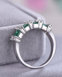3Ct Baguette Cut Green Emerald Diamond Two Row Wedding Band 14K White Gold Over
