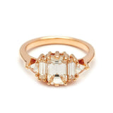 2ct Emerald Diamond 5 Stone Solitaire with Accent Stylish Ring 14k RoseGold Over