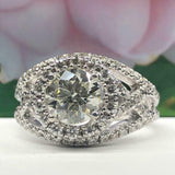 4ct Round Diamond Engagement Ring Split Shank Halo Vintage 14k White Gold Finish