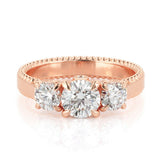 2Ct Round Cut DVVS1 Diamond Three Stone Engagement Ring 14K Rose Gold Finish