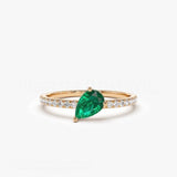 0.4ct Pear Cut Simulated Emerald Accented Engagement Ring 14k White Gold Plated