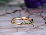 0.7ct Round Cut Green Emerald Stackable Half Eternity Band 14k Yellow Gold Over