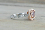2.4ct Round Peach Morganite Halo Solitaire Engagement Ring 14k Dual Stone Finish