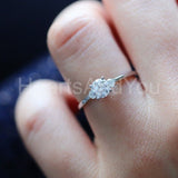 0.5ct Round Cut Moissanite Minimal Trilogy Engagement Ring 14k White Gold Plated