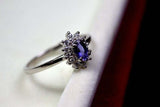 0.35ct Engagement Ring Oval Cut Blue Tanzanite Diamond Halo 14k WhiteGold Finish
