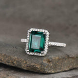 2.23ct Green Emerald Cut Round Accent Halo Engagement Ring 14k White Gold Finish