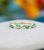 0.5ct Marquise Cut Simulated Emerald Wave Design Wed Band 14k Yellow Gold Plated