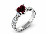1.5ct Heart Cut Red Garnet Milgrain Trilogy Solitaire Ring 14k White Gold Finish