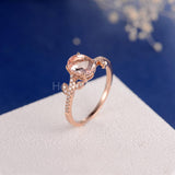 1.2ct Oval Cut Simulated Peach Morganite Leaf Accents Ring 14k Rose Gold Plated