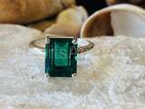 2.2ct Green Emerald Cut Simulated Solitaire Engagement Ring 14k WhiteGold Plated