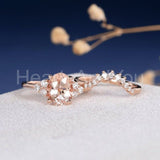 2.2ct Oval Cut Simulated Morganite Curved Band Bridal Set 14k Rose Gold Plated