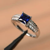 2.4ct Princess Cut Blue Sapphire Solitaire with Accent Ring 14k WhiteGold Finish