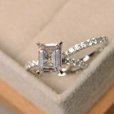 1ct Emerald Cut Champagne Morganite Bridal Set Ring Band 14k White Gold Finish
