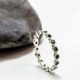 2.4ct Wedding Band Round Cut Green Emerald Milgrain Eternity 14k White Gold Over