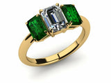 2ct Emerald Cut Diamond Accent 3 Stone Engagement Ring 14k Yellow Gold Finish