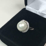 2.1ct Round Cut Diamond Halo Solitaire Pearl Engagement Ring 14k White Gold Over