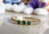 0.5ct Round Cut Emerald Trilogy Solitaire Engagement Ring 14k Yellow Gold Finish