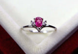 0.2ct Engagement Ring Pear Cut Pink Ruby Curved Minimalist 14k White Gold Finish