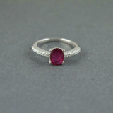 1.3ct Engagement Ring Oval Cut Ruby Solitaire with Accent 14k White Gold Finish