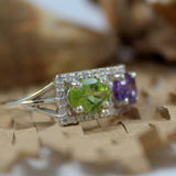 2.5ct Engagement Ring Oval Cut Peridot Rectangular Halo 14k White Gold Finish