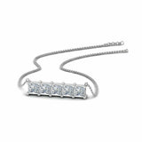 1ct Princess Diamond 5 Stone Horizontal Pendant 14k White Gold Finish NO CHAIN