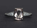 2.4ct Cushion Cut Morganite Milgrain Solitaire Accent Ring 14k White Gold Finish