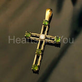 0.6ct Round Cut Simulated Green Peridot Holy Cross Pendant 14k YellowGold Plated