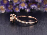 1ct Round Cut Peach Morganite Engagement Ring Diamond Halo 14k Rose Gold Finish