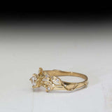 1.5ct Engagement Ring Round Cut Diamond Floral Leaf Design 14k YellowGold Finish