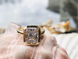 2.1ct Radiant Cut Simulated Diamond Bezel Solitaire Ring 14k White Gold Plated