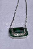 1.5ct Green Emerald Simulated Dual Halo Pendant 14k White Gold Plated NO CHAIN