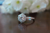 2.3ct Round Cut VVS1 Diamond Hexagon Halo Engagement Ring 14k White Gold Finish