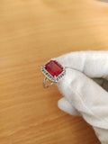 2.1ct Engagement Ring Emerald Cut Pink Ruby Tanzanite Halo 14k White Gold Finish