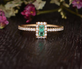 0.4ct Emerald Green Simulated Minimalist Engagement Ring 14k Yellow Gold Plated