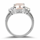3ct Emerald Cut Peach Morganite Baguette Step Solitaire Ring 14k White Gold Over