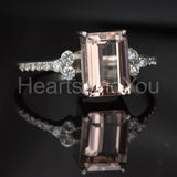 2ct Emerald Cut Simulated Peach Morganite Accented Ring 14k White Gold Plated