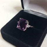 2.4ct Engagement Ring Radiant Cut Purple Amethyst Trilogy 14k White Gold Finish