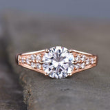 2.3ct Engagement Ring Round Cut Diamond Solitaire with Accent 14k Rose Gold Over