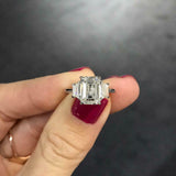 2ct Emerald Cut Diamond Engagement Ring 14k White Gold Finish Trilogy Solitaire