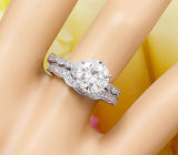 Antique Bridal Set Engagement Ring 2ct Round Cut Diamond 14k White Gold Finish