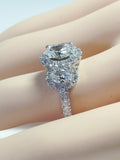 5Ct Oval Cut Diamond Cocktail Iced Halo Engagement Ring 14K White Gold Finish