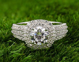 Milgrain Double Halo Engagement Ring 2ct Round Cut Diamond 14k White Gold Finish