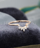 0.3ct Marquise Simulated Diamond Curved Minimalist Wed Band 14k Rose Gold Plated