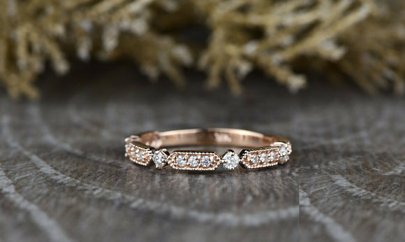 0.28ct Round Cut Diamond Wedding Ring Band 14k Rose Gold Finish Milgrain Vintage