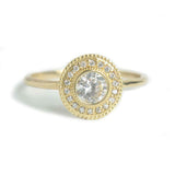 1.3ct Round Cut Diamond Engagement Ring Milgrain Halo 14k Yellow Gold Finish