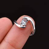 0.3ct Engagement Ring Oval Cut Blue Aquamarine Swirl Twist 14k White Gold Finish
