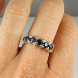 2.2ct Round Cut Blue Sapphire Five Stone Engagement Ring 14k Dual Gold Finish