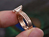 2.5ct Emerald Cut Diamond Engagement Ring Trio Bridal Set 14k Rose Gold Finish